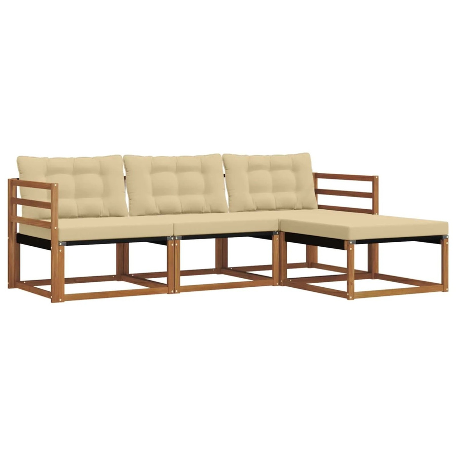 vidaXL Outdoor-Sofagarnitur 4-teilig aus Akazienholz mit Textilene und Kissen in Beige und Natur - Bild 2