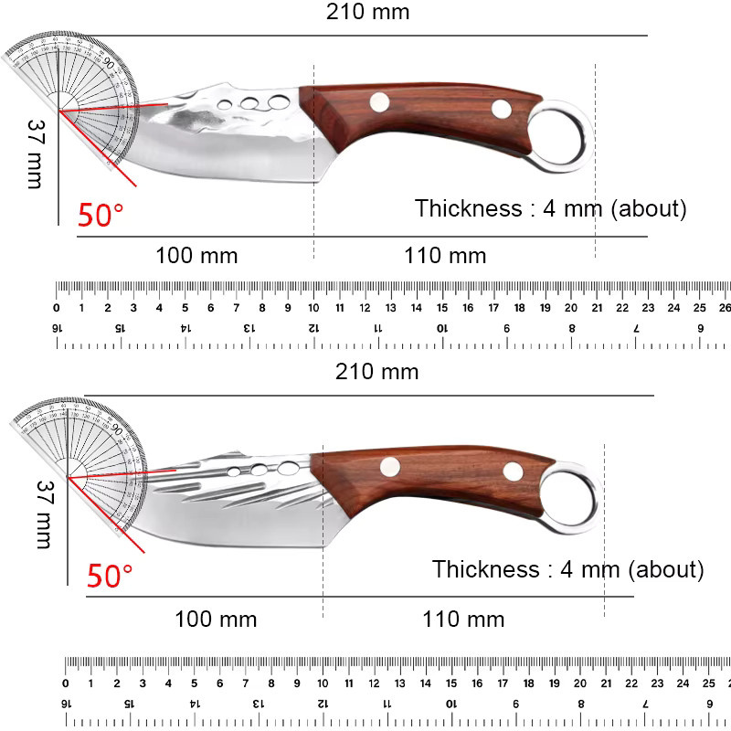 InLeung Fleisch Hackmesser aus handgeschmiedetem Edelstahl mit Holzgriff und Full Tang, silberfarbenes Metzgermesser und Ausbeinmesser - Bild 6
