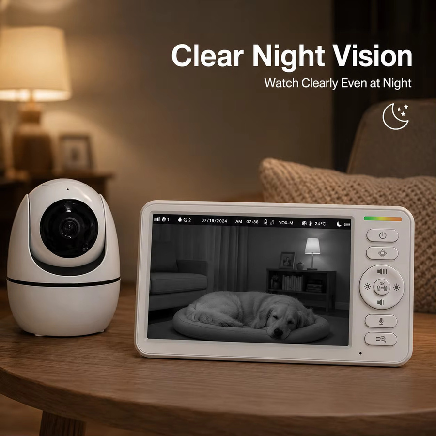 MvpSecam Video-Babyphone mit 5-Zoll-IPS-Bildschirm, kabelloses Babyüberwachungssystem in Weiß mit Infrarot-Nachtsicht, Zwei-Wege-Audio und VOX-Soundaktivierung sowie wiederaufladbarer 5000mAh Elterneinheit - Bild 2