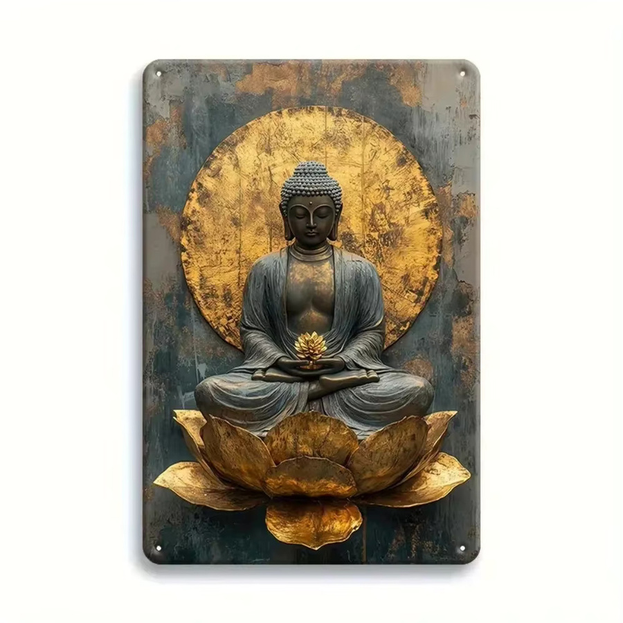 HELLOYOUNG Retro Golden Buddha Metallschild für die Wanddekoration, Rechteckig, B/H: 30 x 20 cm - Bild 2