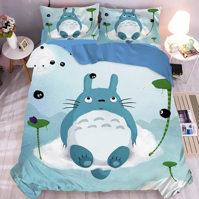 Flylo Bettwäscheset Mein Nachbar Totoro mit Cartoon-Print in Blau, bestehend aus Bettbezug und Kissenbezug, B/H: 100 x 135 cm - Bild 1