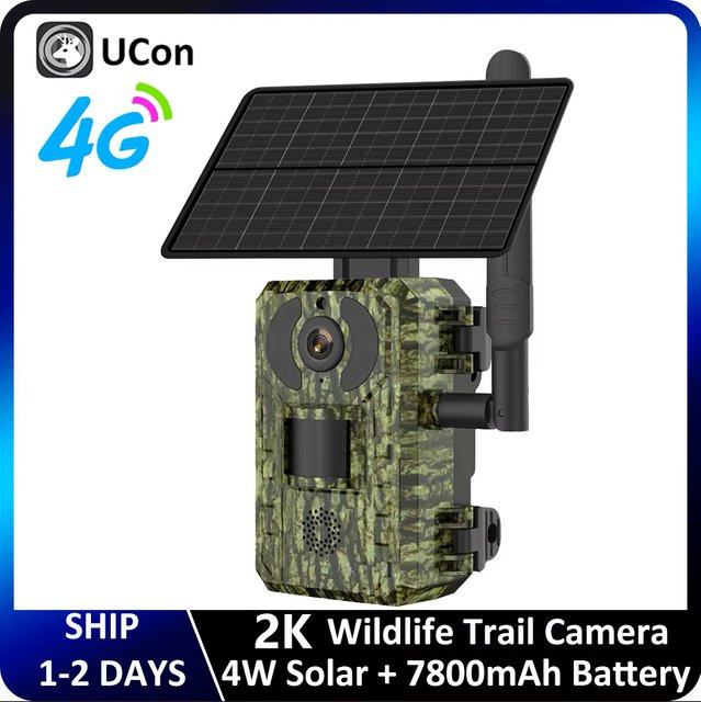 UCON APP EU Jagd-Wildkamera 4G mit 2K Auflösung, 7800mAh Akku und Solarpanel, PIR-Bewegungssensor und Nachtsicht, Multicolor - Bild 1