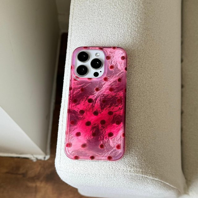 Schutzhülle mit Himbeerpulver-Wellenpunkt-Design und Glacial-Textur für iPhone 12, 13, 14, 15, 16 in Pink - Bild 1