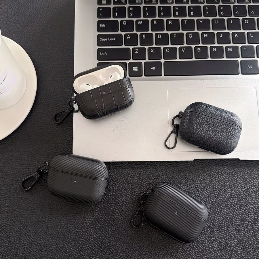 9 Retro Schutzhüllen aus schwarzem Kunstleder und Stoff mit Anti-Verlust-Schnalle für Apple AirPods 1, 2, 3, 4 und Pro 2/3 - Bild 2
