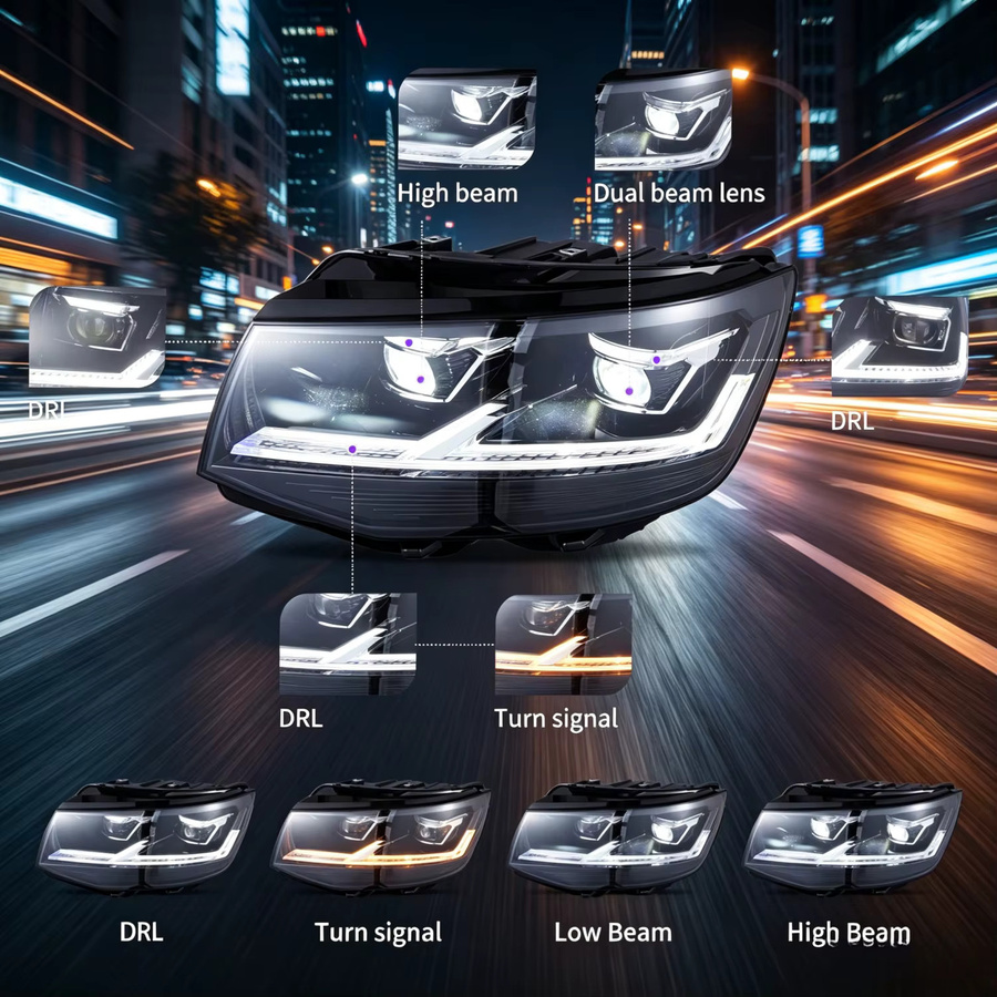 Carinamoba Voll-LED-Frontscheinwerfer-Set für VW Caravelle T6 2015-2018 mit dynamischem Blinker und transparenter Linse - Bild 2