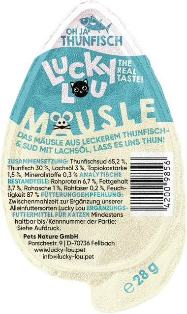 Lucky Lou Katzen-Trockenfutter Mäusle Thunfisch 28 g - Bild 1