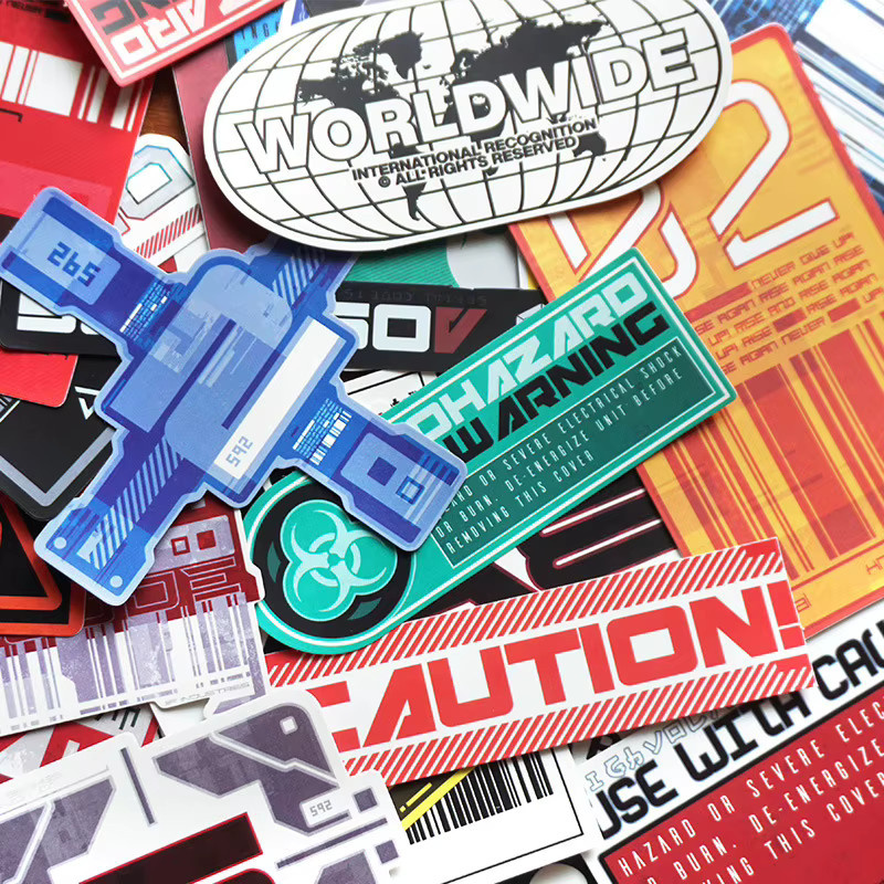Bandai Cyberpunk-Warnschilder im Industriestil, Gepäckdekorationsaufkleber - Bild 2