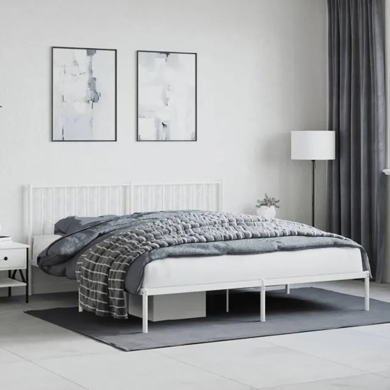 Vidaxl Metall-Bettgestell mit Kopfteil in Weiß, B/T/H: 183 x 213 cm - Bild 1