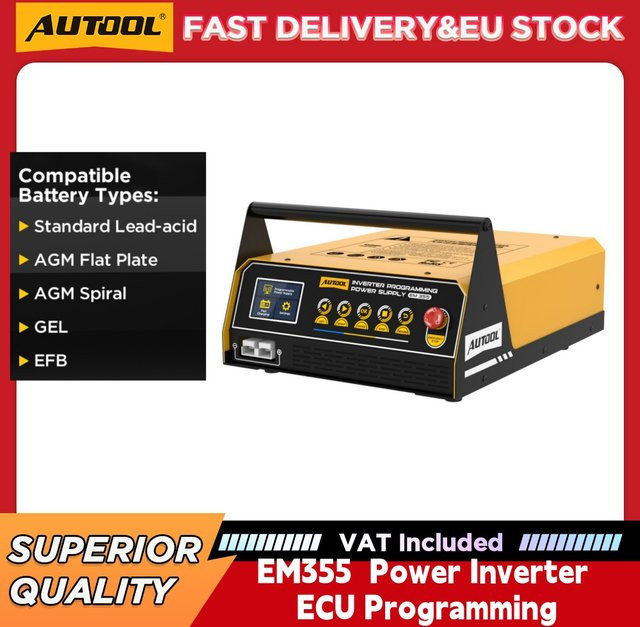 AUTOOL EM355 Auto-Programmiergerät und Batterieladegerät mit Starthilfe für 10,8–16V, Schnellladegerät für AGM, Gel, EFB und Blei-Säure-Batterien von Kraftfahrzeugen, 220V - Bild 1