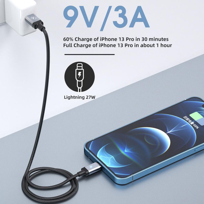 Fonken Magnetisches USB-C-Schnellladekabel Set mit PD 65 W USB-C-auf-USB-C und 27 W USB-C-auf-Lightning Kabel in Schwarz und Rot, Länge: 1 m - Bild 5