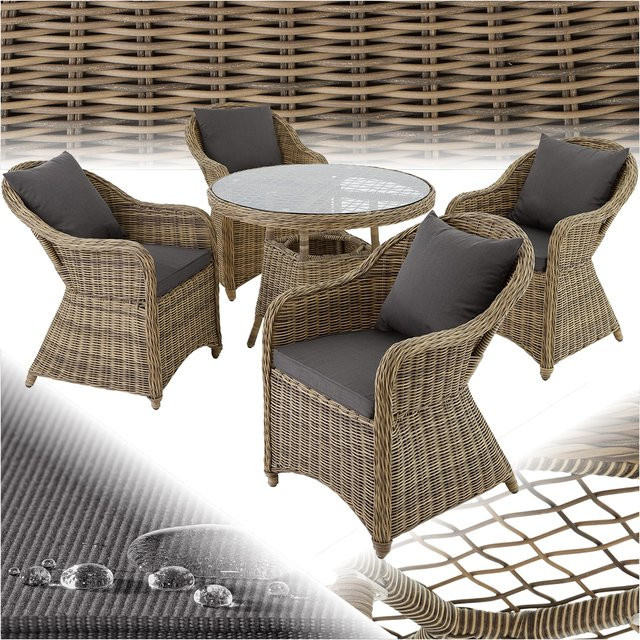 tectake Aluminium Rattan Sitzgruppe mit Tisch und Stühlen in Braun für Garten, Terrasse und Balkon, wetterfest und UV-beständig - Bild 1