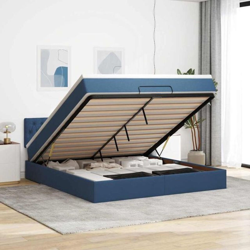 Vidaxl Ottoman Polsterbett mit Matratze und LED-Beleuchtung in Blau, B/T: 160 x 200 cm - Bild 1