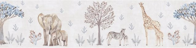 A.S. Création Vlies-Bordüre mit Tiermotiv für das Kinderzimmer in Beige-Grau-Blau, Länge: 5 m, Höhe: 0,13 m - Bild 1