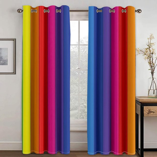 Regenbogen Festival Streifen Gardinen mit Farbverlaufseffekt, 2 Stück, transparent, Mehrfarbig, B: 50 cm, H: 130 cm - Bild 1