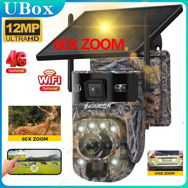 INQMEGA 6K 12MP 4G Solar Jagd Trail Kamera mit 60X Zoom und PIR Menschenerkennung für Outdoor Wildlife Tracking via UBOX App - Bild 1