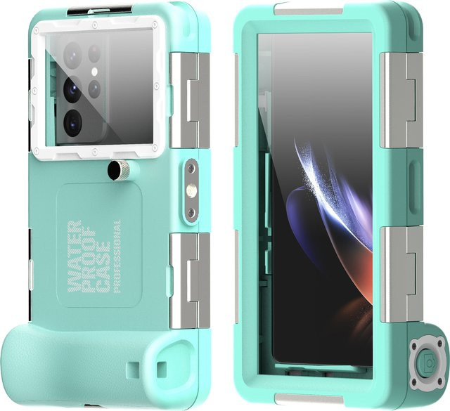 Shellbox Wasserdichte Bluetooth Handyhülle IP68 für 6,9 Zoll Smartphones wie iPhone, Samsung, Xiaomi und Google in Gelb, Schwarz oder Türkis mit 15 m Kabel - Bild 1