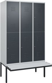 C+P Doppelstock-Spind Classic PLUS Sitzbank mit 3 Abteilen und Zylinderschloss, B/T/H: 212 x 120 x 81,5 cm, Kunststoff und Stahl, Grau/Anthrazit/Schwarz - Bild 1