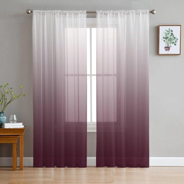 Transparente Tüllvorhänge von Your Warm Home in Blau und Violett mit Farbverlauf, Breite: 135 cm, Höhe: 114 cm - Bild 1