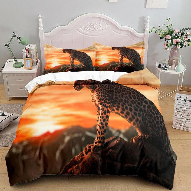 Binchi Outdoor Product Bettwäsche Set Afrikanische Savanne Gepard in Orange, 3-teilig aus Mikrofaser, B/H: 150 x 200 cm - Bild 1