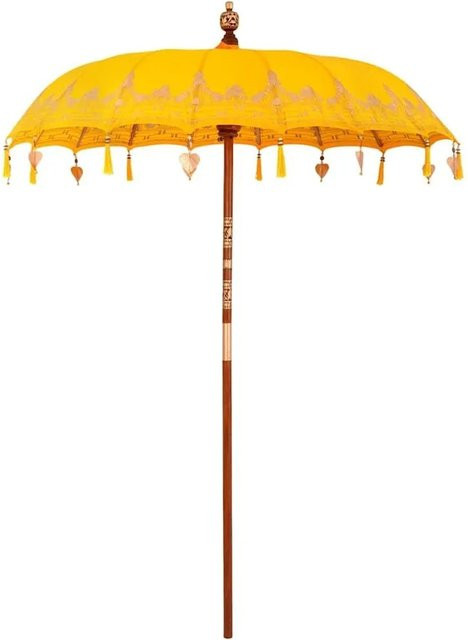vidaXL Balinesischer Sonnenschirm aus Bambus und Baumwolle, Gelb, B/T: 185 x 185 cm, H: 260 cm - Bild 1