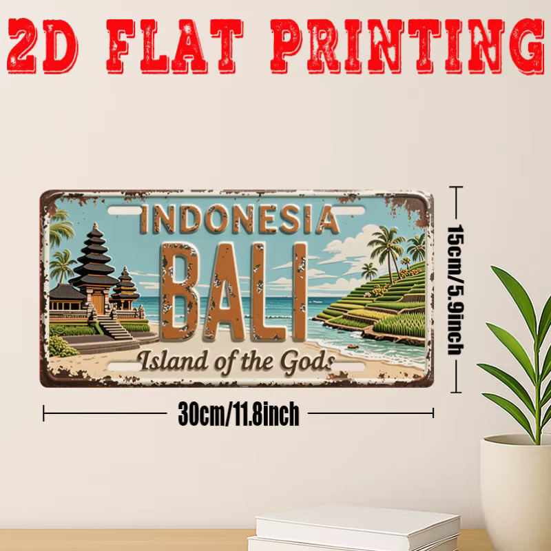CIFBUY Vintage Metall-Blechschild Bali Temple Rice Terrace Wandkunst in Multicolour, Breite: 30,0 cm, Höhe: 15,0 cm, Tiefe: 1,0 cm - Bild 2