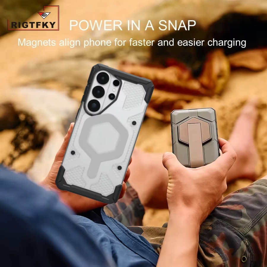 Pathfinder Stoßfeste Magnetische Panzerhülle für Samsung Galaxy S26 Ultra S25 Plus S24 S23 in Grün und Grau - Bild 1