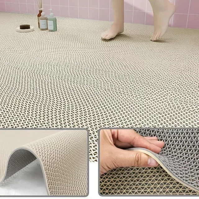 FIOUSHWIN Rutschfeste Badezimmer-Fußmatte aus PVC in Weiß und Gelb, Rechteckige Bodenmatte für Dusche und Küche in Profi-Qualität - Bild 1