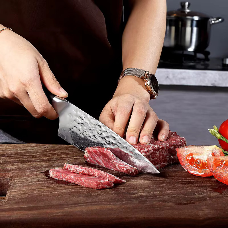 KEEMAKE Gyuto Japanisches Kochmesser aus Damaststahl, 6,5 Zoll, Silber/Rot - Bild 2