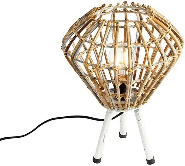 QAZQA Tischlampe im rustikalen Design mit Bambus-Stativ und weißem Canna Diamond Schirm, Höhe: 36 cm - Bild 1
