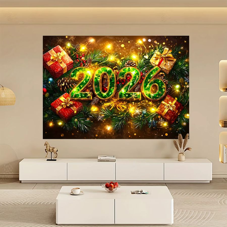VIKAMA Wandteppich mit Tannenzweigen und Beeren als Weihnachts- und Neujahrsdekoration für dein Wohnzimmer - Bild 2