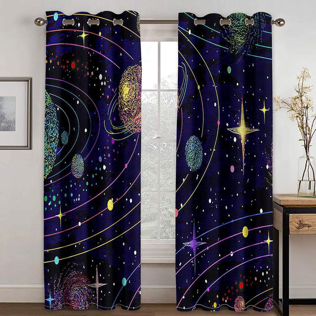 Yiran Furniture 2-teiliger Schattierungsvorhang mit 3D-Druck Galaxie-Motiv in Lichtgrau, B: 100 cm, H: 130 cm - Bild 1