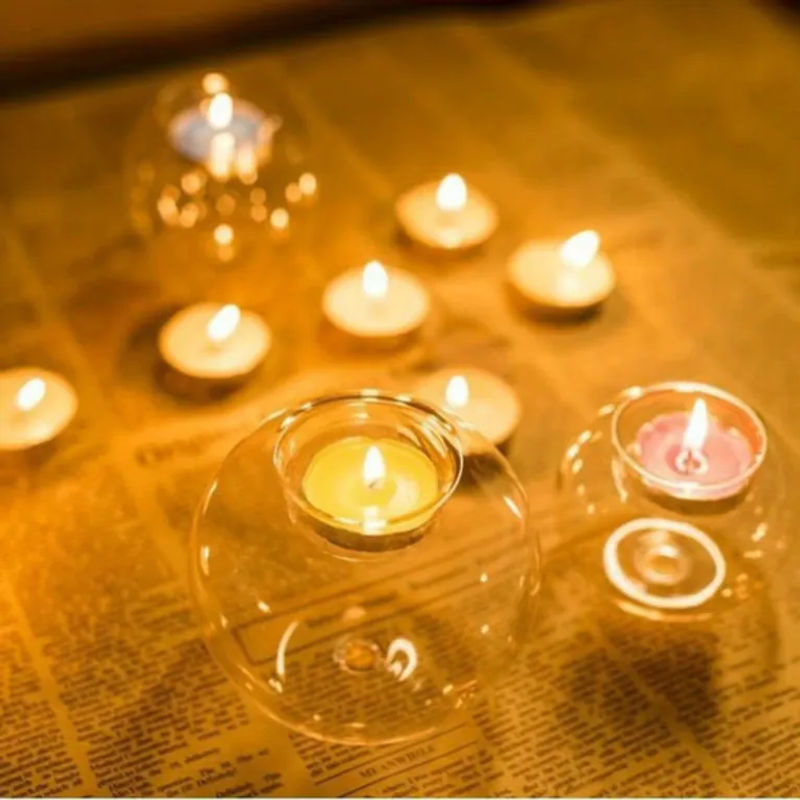 YOCITY Teelichthalter aus Glas, runder Kerzenständer in Transparent, minimalistisches Design für Hochzeit, Weihnachten und Heimdekoration - Bild 3