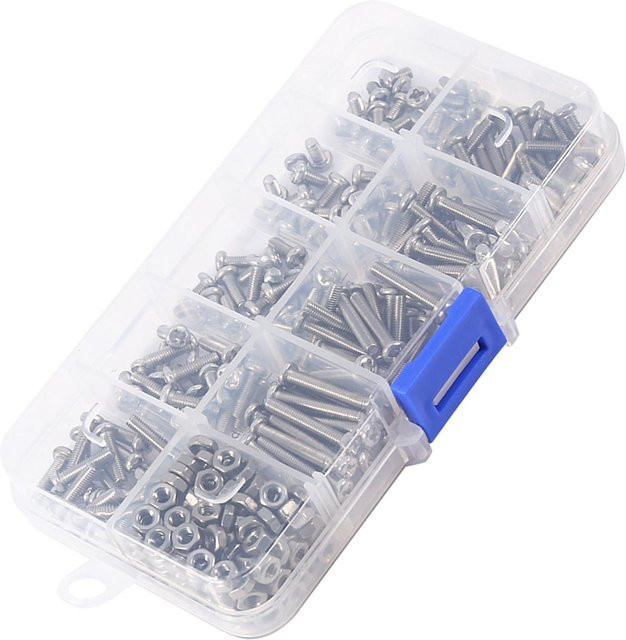 340-teiliges M3 Edelstahl Schrauben- und Muttern-Sortiment-Set mit Flachkopf in Silber - Bild 1