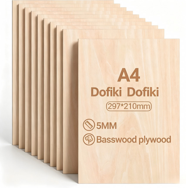 Dofiki Lindenholz-Sperrholz Platten in Beige, A4-Format, B: 29,7 cm, T: 21,0 cm, H: 0,5 cm, ideal für Laserschneiden, Gravieren und Malen - Bild 1