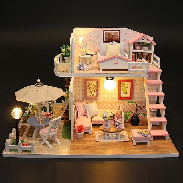 Battoom DIY Holz Gebäude Modell Kit – Kreatives Miniatur Puppenhaus aus Holz in Natur und Mehrfarbig - Bild 1