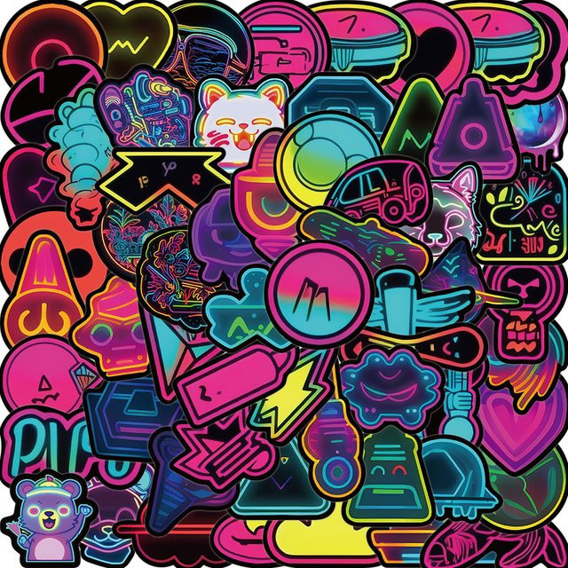 60-teiliges Set Neon-Aufkleber in Multicolour zur Dekoration von Gegenständen und Gadgets von AufnahmeYourLife Store - Bild 1