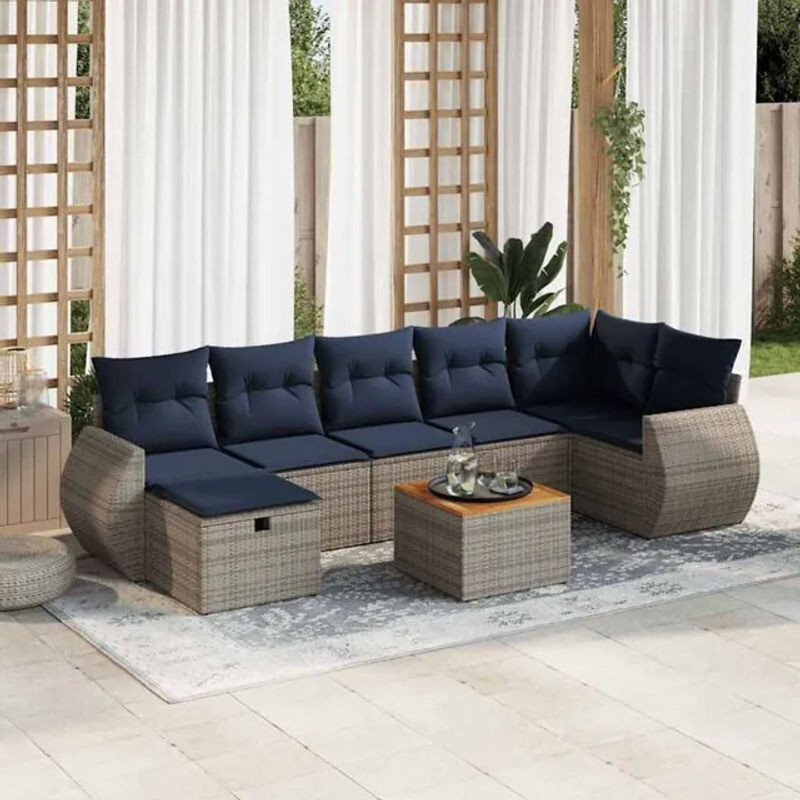 8-tlg. Garten-Sofagarnitur aus Poly-Rattan mit Kissen in Grau von vidaxl - Bild 1