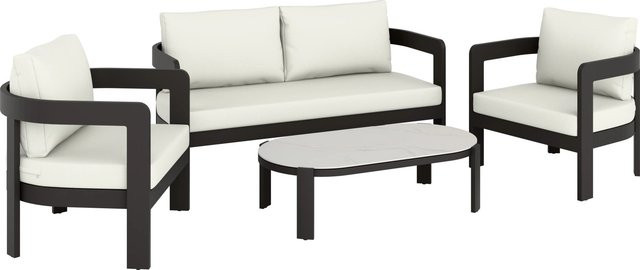 4-teilige Lounge-Gruppe Sorreno aus Aluminium und Polypropylen in Anthrazit und Weiß - Bild 1