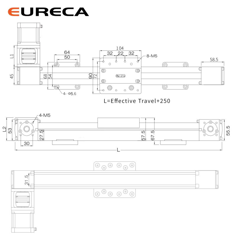 EURECA Präzisions-Synchronriemenschieber Modul XYZ-Achse Portal Linear-Welle Aktuator mit Kugelumlaufführung in Silber - Bild 2