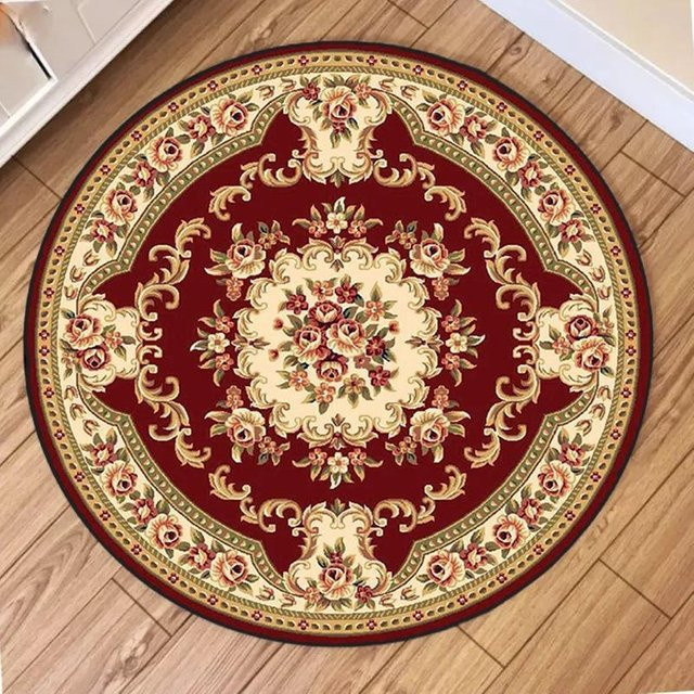 Runder Blüten-Teppich von Lodestar in Karmesinrot mit floralem Medaillon, Durchmesser: 120 cm - Bild 1