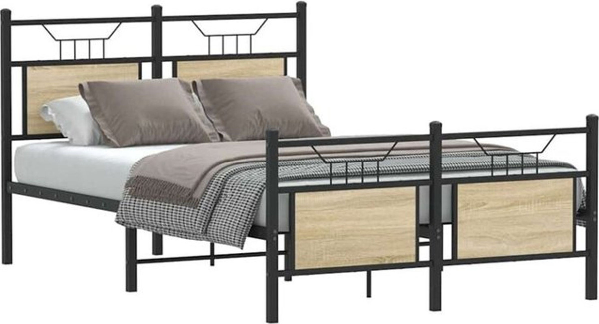 Bettgestell ohne Matratze Vidaxl in Sonoma-Eiche Natur aus Holzwerkstoff und Stahl im Industrial-Design B/T/H: 120 x 200 cm - Bild 1