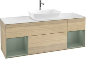 V&B Waschtischunterschrank Finion Wandbeleuchtung in Weiß mit Eichenregal lackiert, Breite: 160 cm, Tiefe: 50,1 cm, Höhe: 50,1 cm - Bild 1