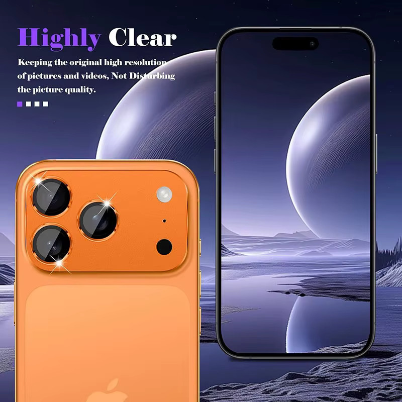 Kameraobjektivschutz aus gehärtetem Metall für iPhone 17 Pro und 17 Pro Max in Silber und Orange - Bild 5