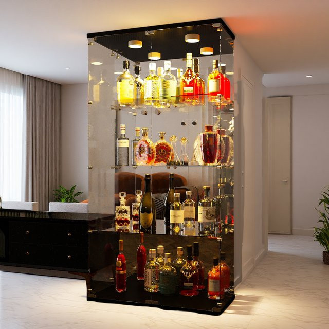 FEEOHOME Glasvitrine stehend mit LED-Beleuchtung, moderne Standvitrine mit 2 Glastüren und Schloss für Wohnzimmer oder Büro - Bild 1