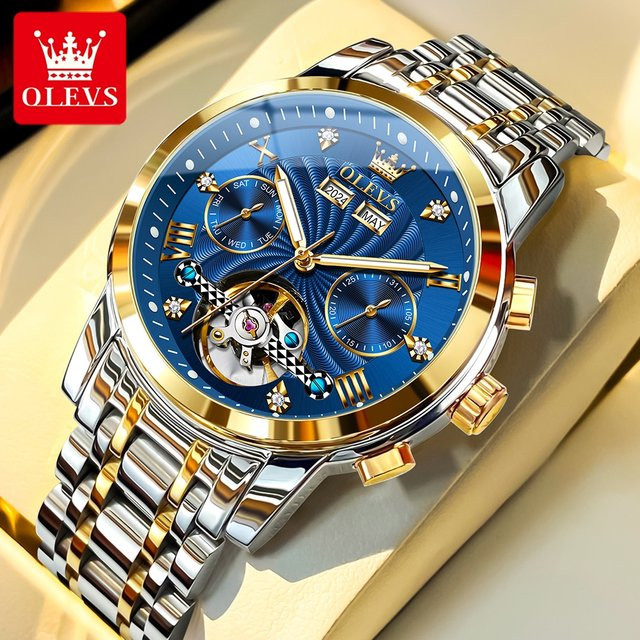 OLEVS Armbanduhr Automatik, Edelstahl, Blau, Herren - Bild 1