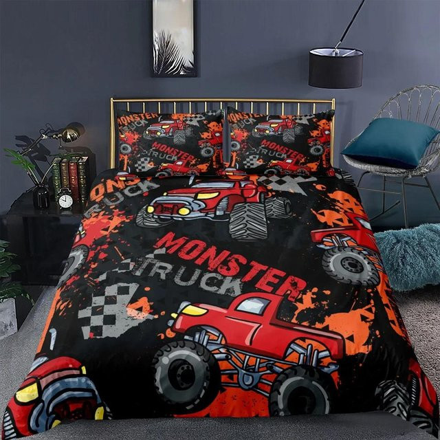 Lodestar Bettwäsche-Set mit Traktor und Monster Truck Motiv für Kinder, Farbe Braun, B/H: 70 x 133 cm - Bild 1
