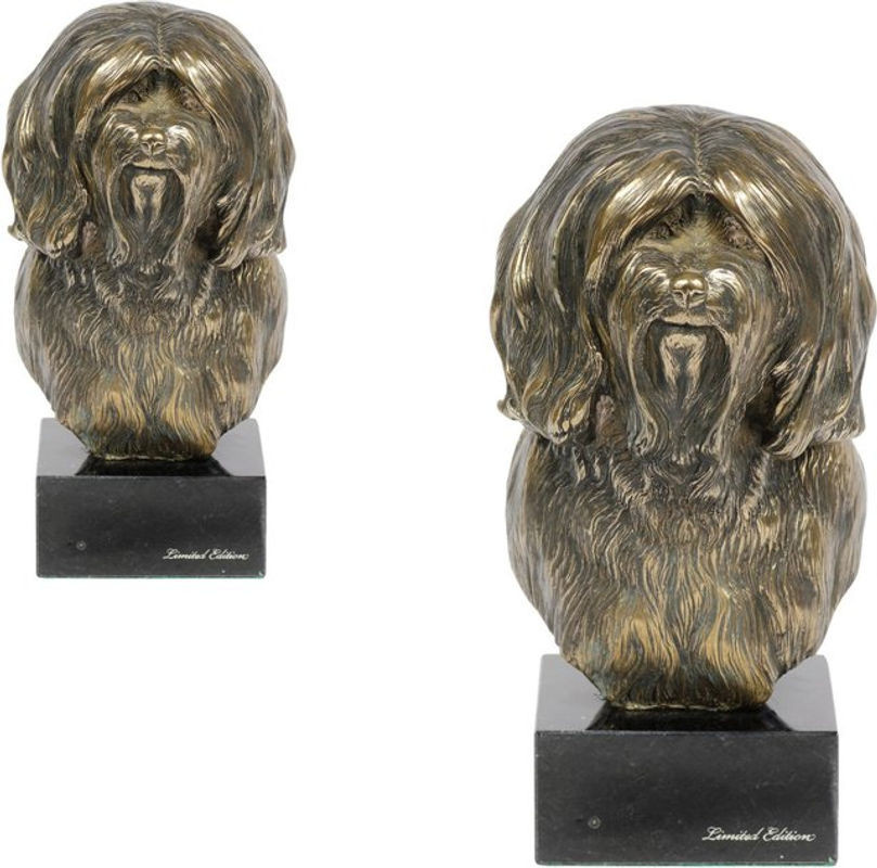 Art-Dog Hundestatue Tibet Terrier Tsang Apso Dokhi Apso als Skulptur auf Steinsockel in Braun - Bild 1