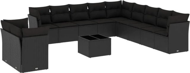 vidaXL 12-tlg. Garten-Sofagarnitur aus Poly-Rattan in Schwarz mit Kissen und Stauraum - Bild 1
