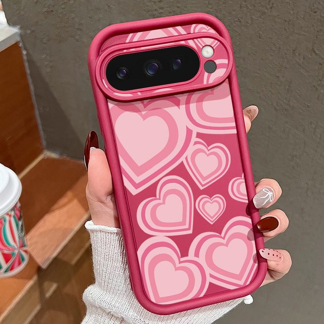 MOESOE Handyhülle mit rosa Herzmuster für Google Pixel 10 9 8 Pro 7 Pro und weitere Modelle, stoßfeste weiche Schutzhülle in Pink und Rot - Bild 1