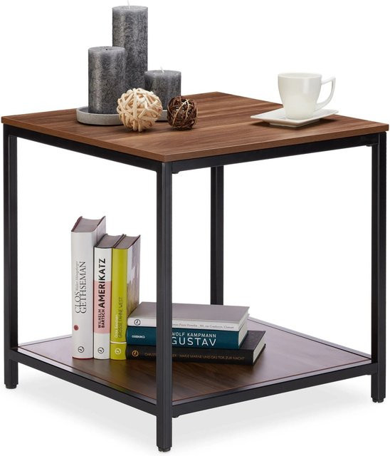 Relaxdays Beistelltisch aus Holz und Metall mit 2 Ablagen in Natur und Braun, B/T/H: 51 x 50,5 x 50,5 cm - Bild 1